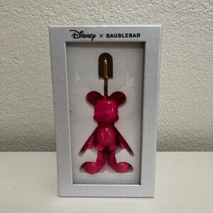 Disney x Baublebar Mickey Mouse Bag Purse Charm Neon Pink Gold Keychain NEW